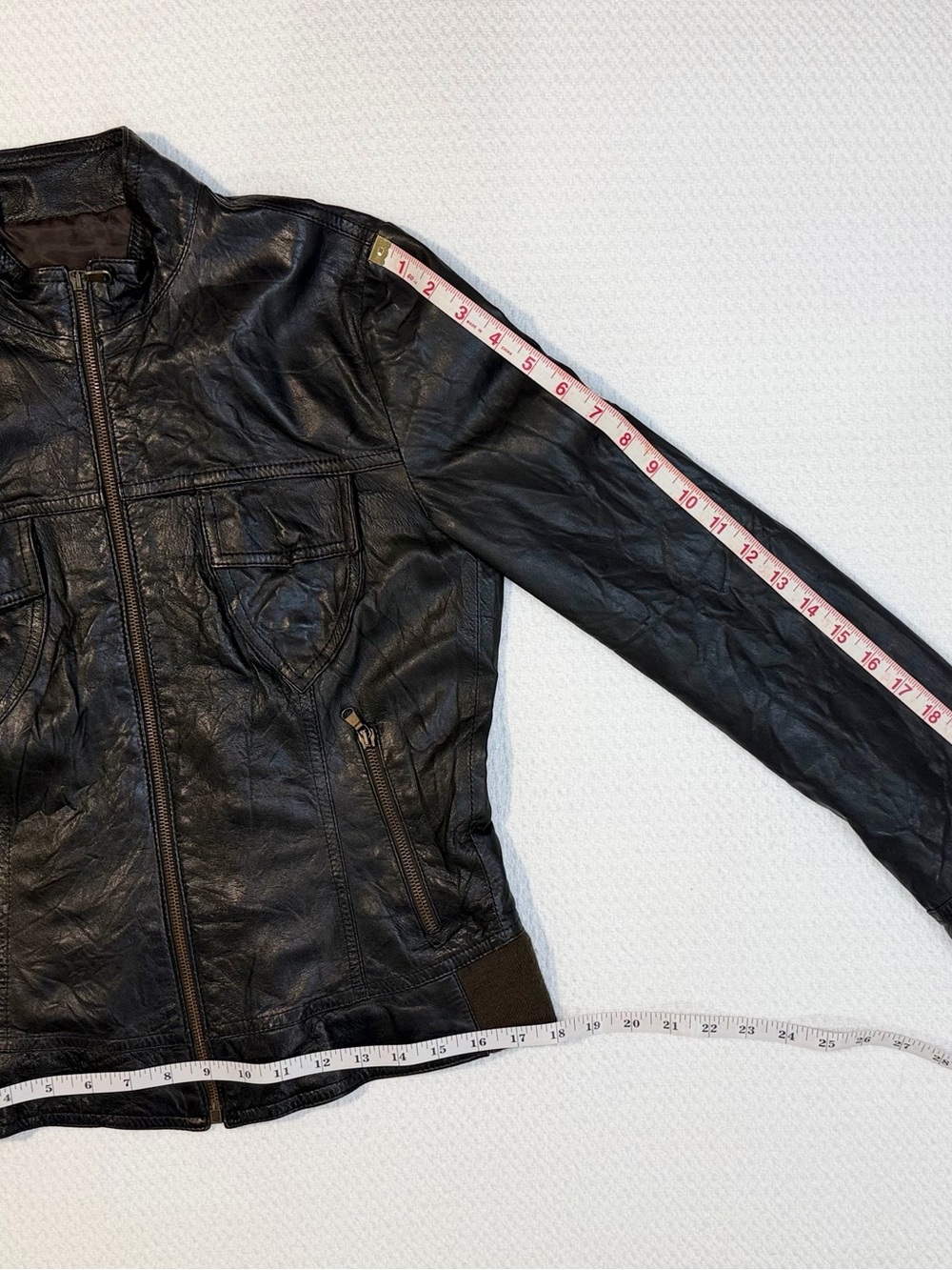 Women's Vintage Fiocchi Chocolate Brown Leather Zip-Front Jacket Italian Size 46 - Picture 12 of 15